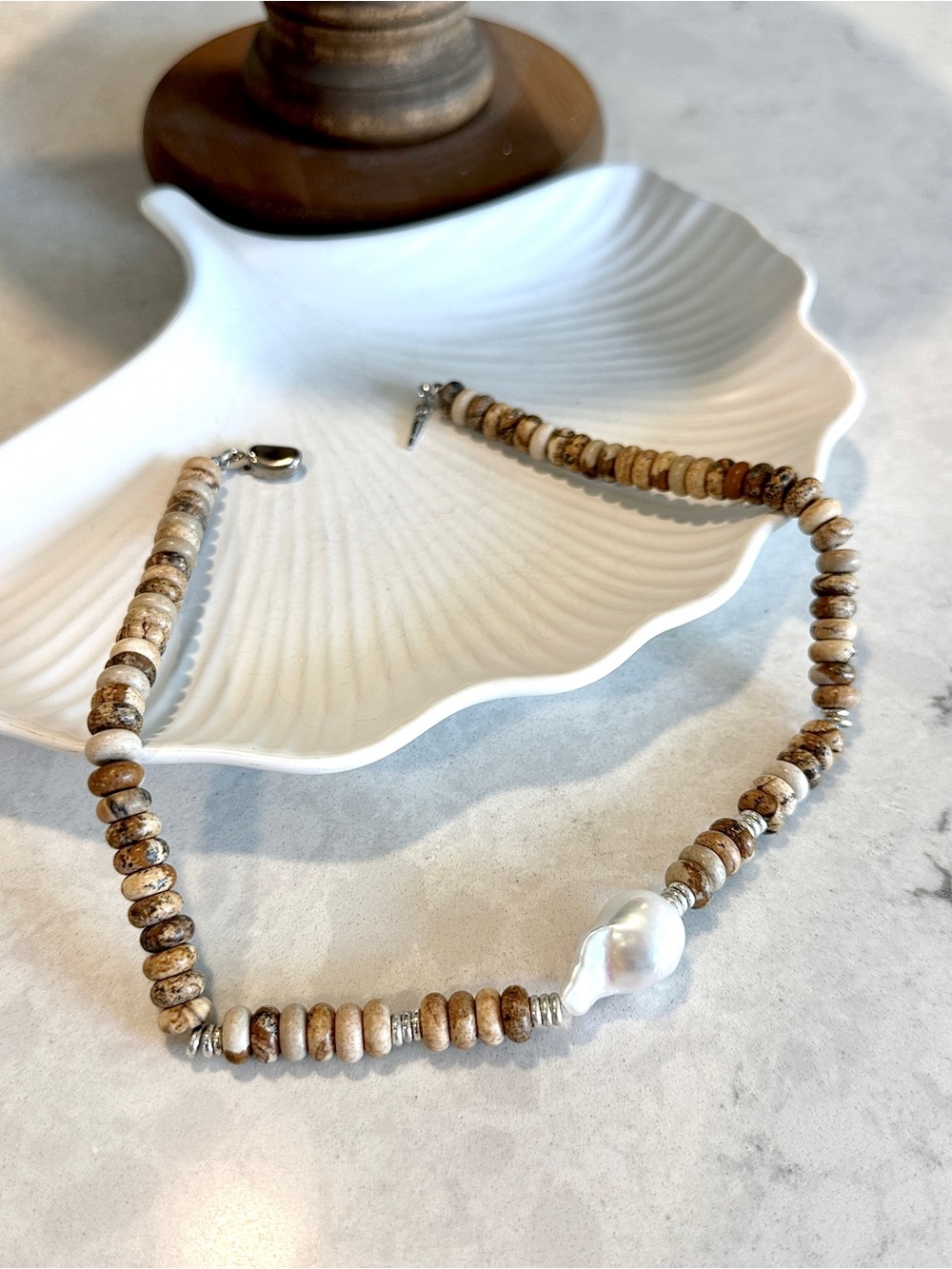 Brown Beaded Necklace with Baroque Pearl - Unbranded
